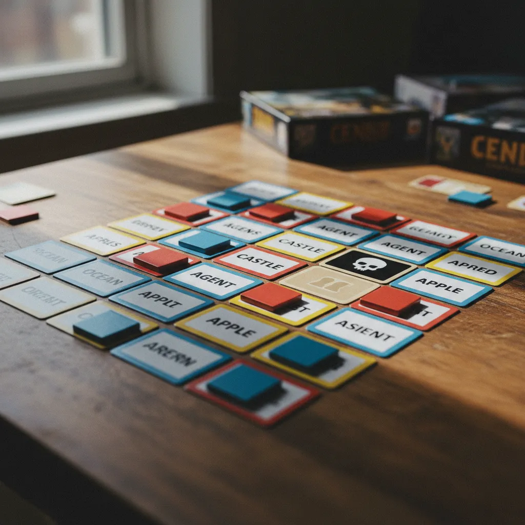 Cuadrícula de Código Secreto con agentes descubiertos durante una partida en curso