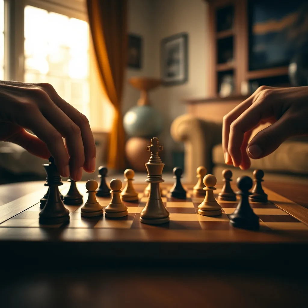 Dos jugadores disputando una partida de ajedrez sobre tablero de madera