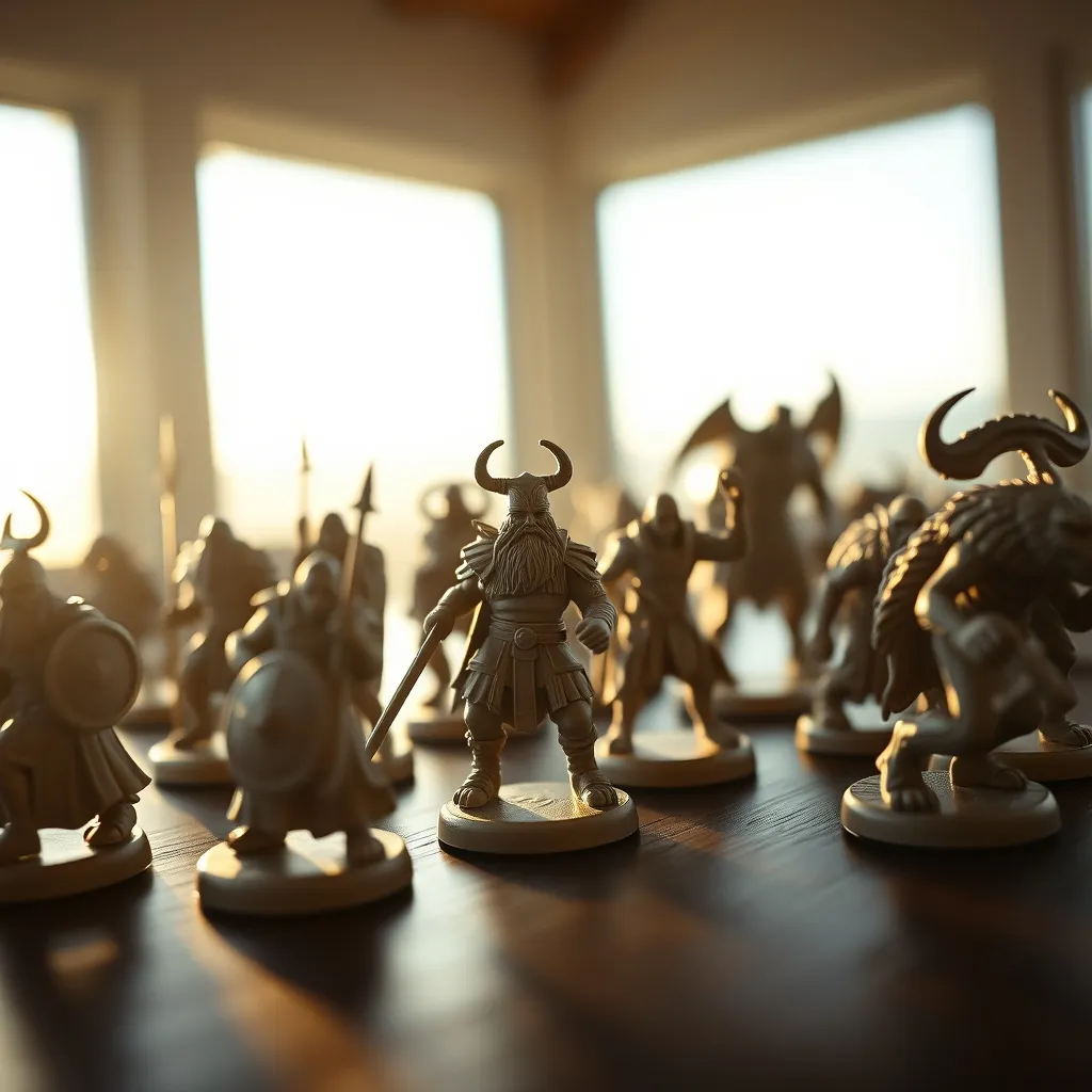 Detalle de las miniaturas de guerreros y monstruos incluidas en la caja de Blood Rage