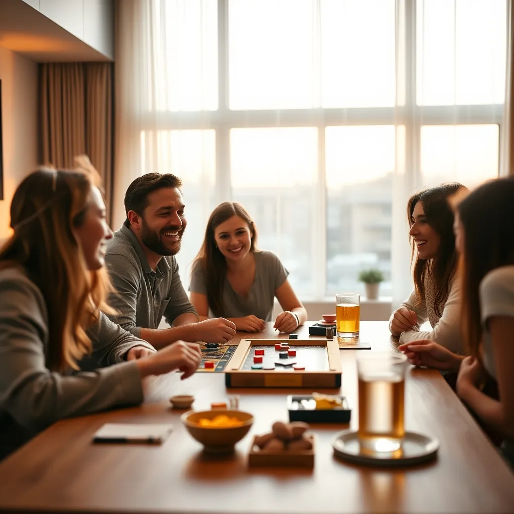 Grupo de amigos disfrutando de una noche de juegos de mesa en casa