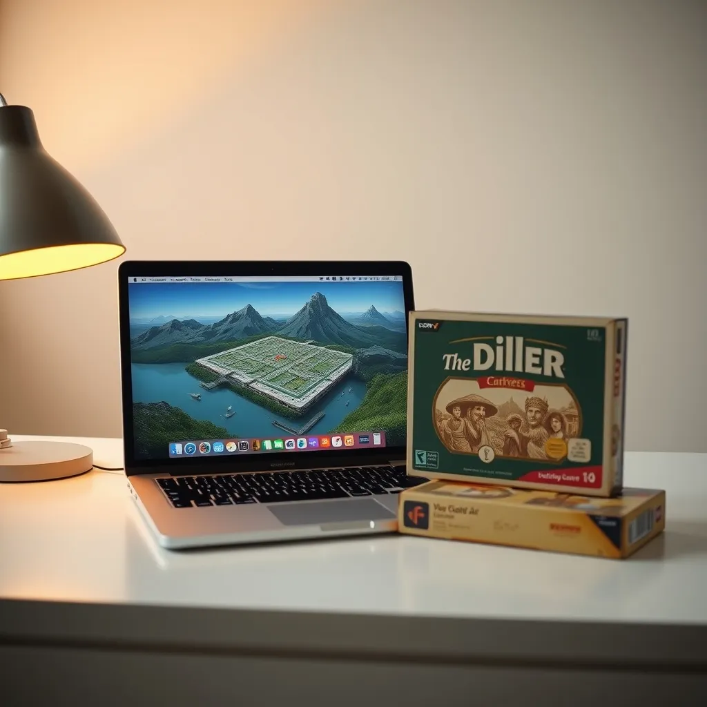 Versión digital en Tabletop Simulator junto a la edición física original de Deuda Eterna