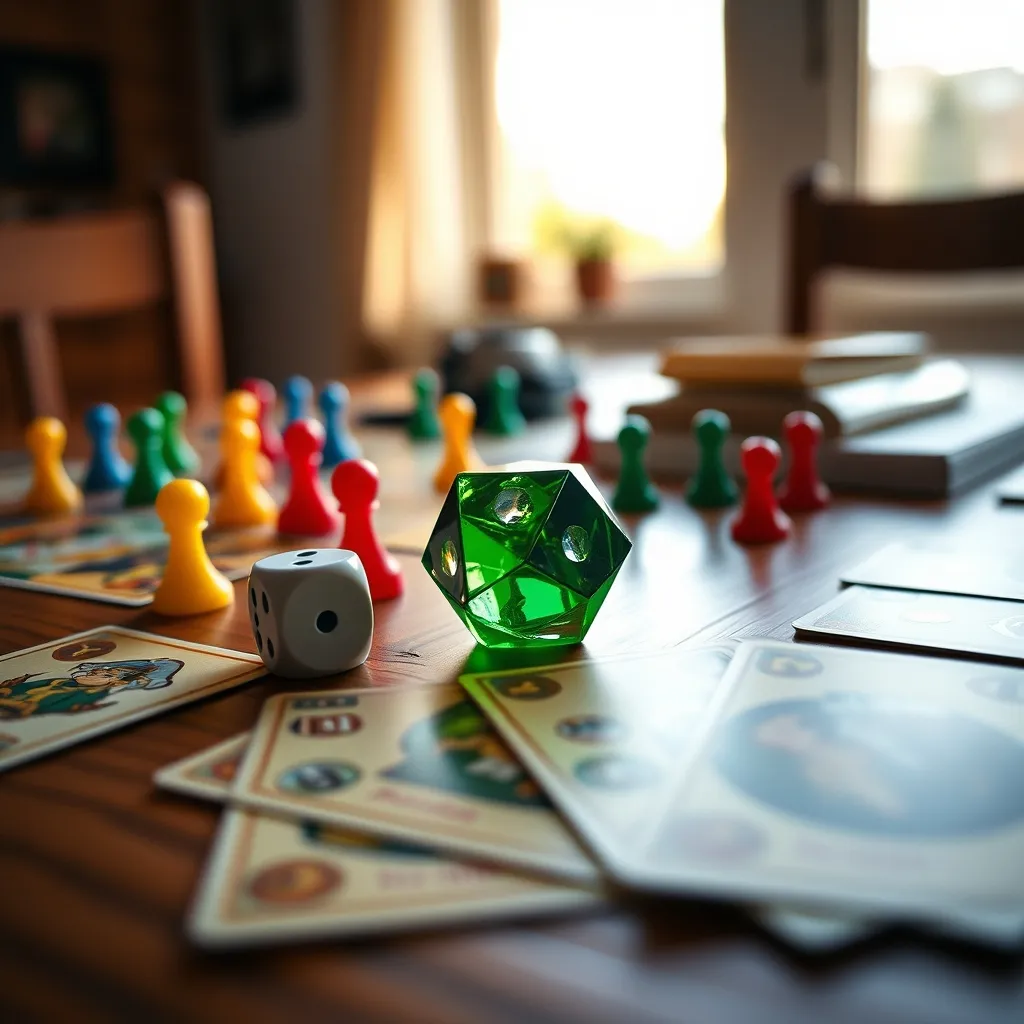 Componentes del juego de mesa Jumanji: peones, dado, decodificador y cartas de peligro