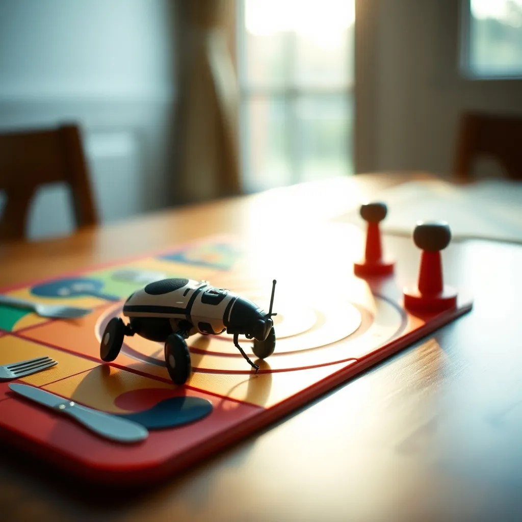 Detalle de la cucaracha HEXBUG Nano recorriendo el laberinto del tablero