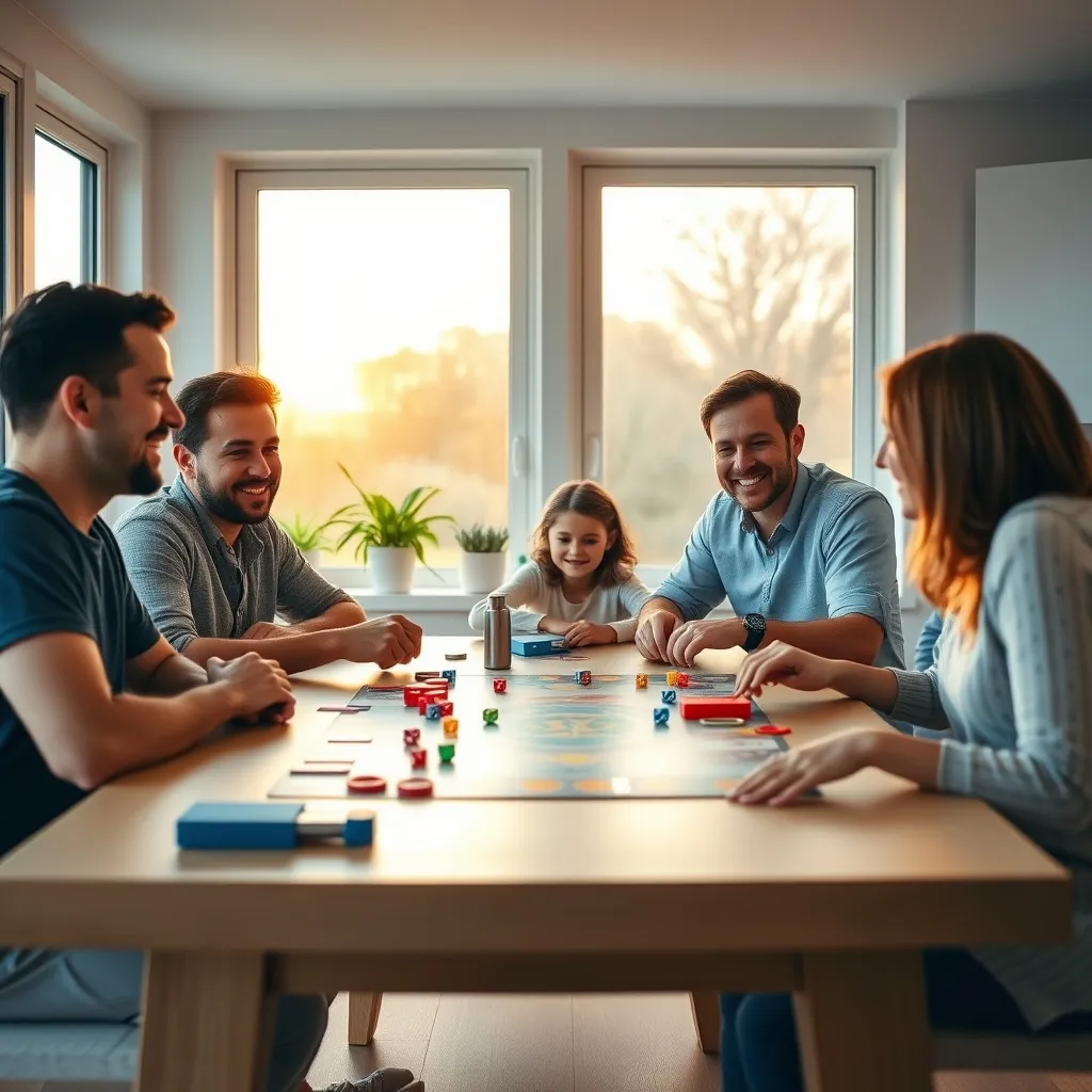 Una familia disfrutando de una partida de juego de mesa durante una tarde de fin de semana