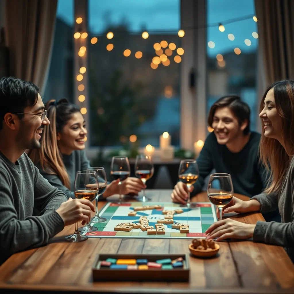 Grupo de amigos disfrutando una velada de juegos de mesa clásicos