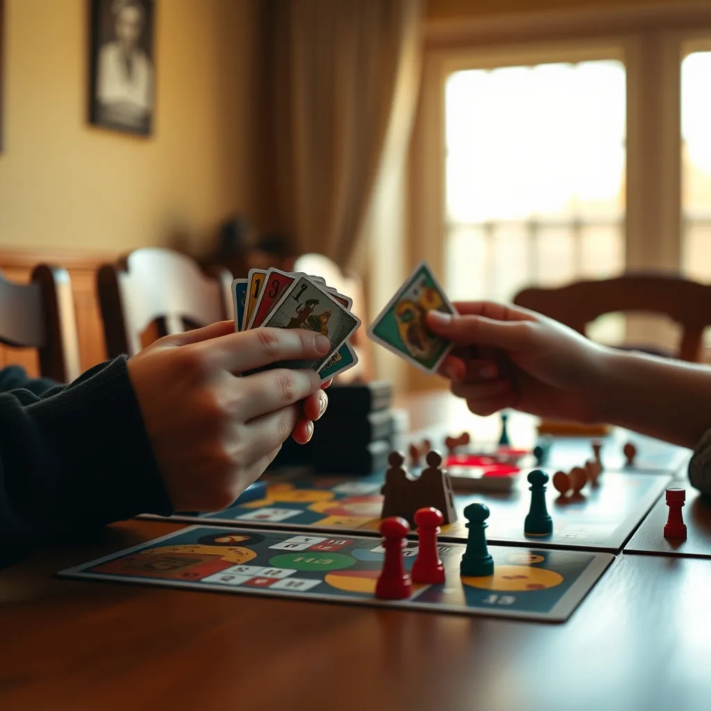 Manos de una pareja jugando un juego de mesa cooperativo en una noche íntima