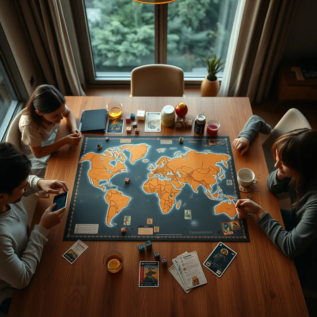 Una sesión de Pandemic Legacy en pleno desarrollo con el tablero ya modificado