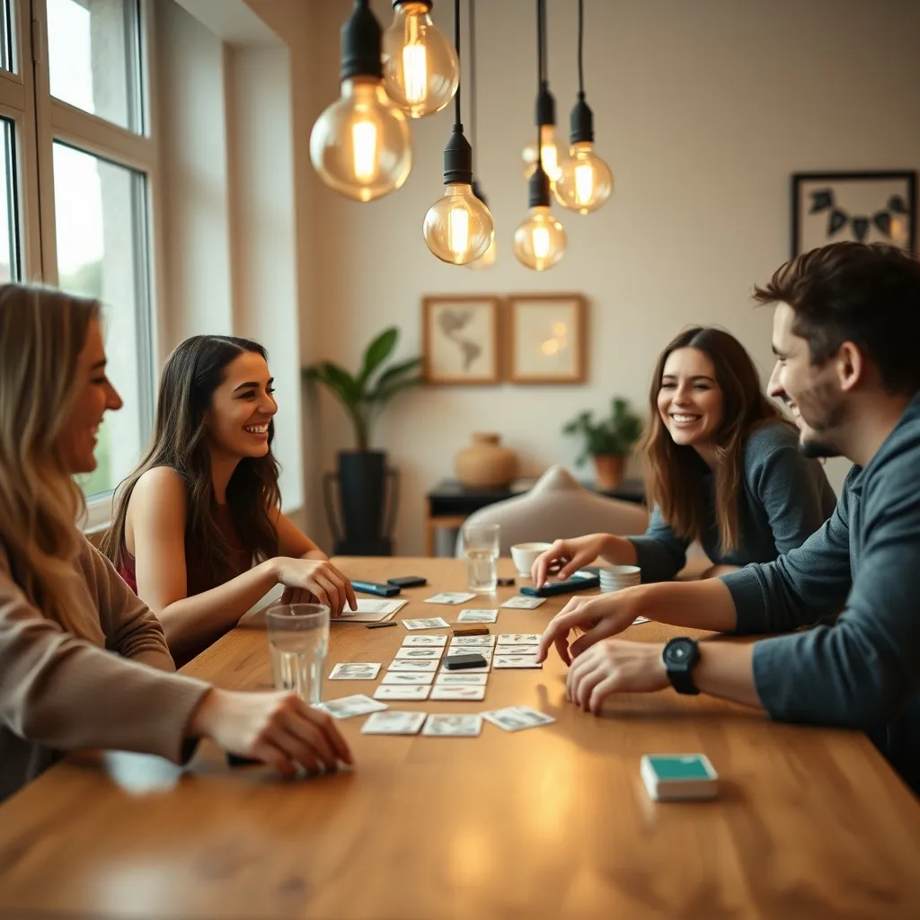 Un grupo de amigos disfrutando de una partida de juegos de mesa en casa