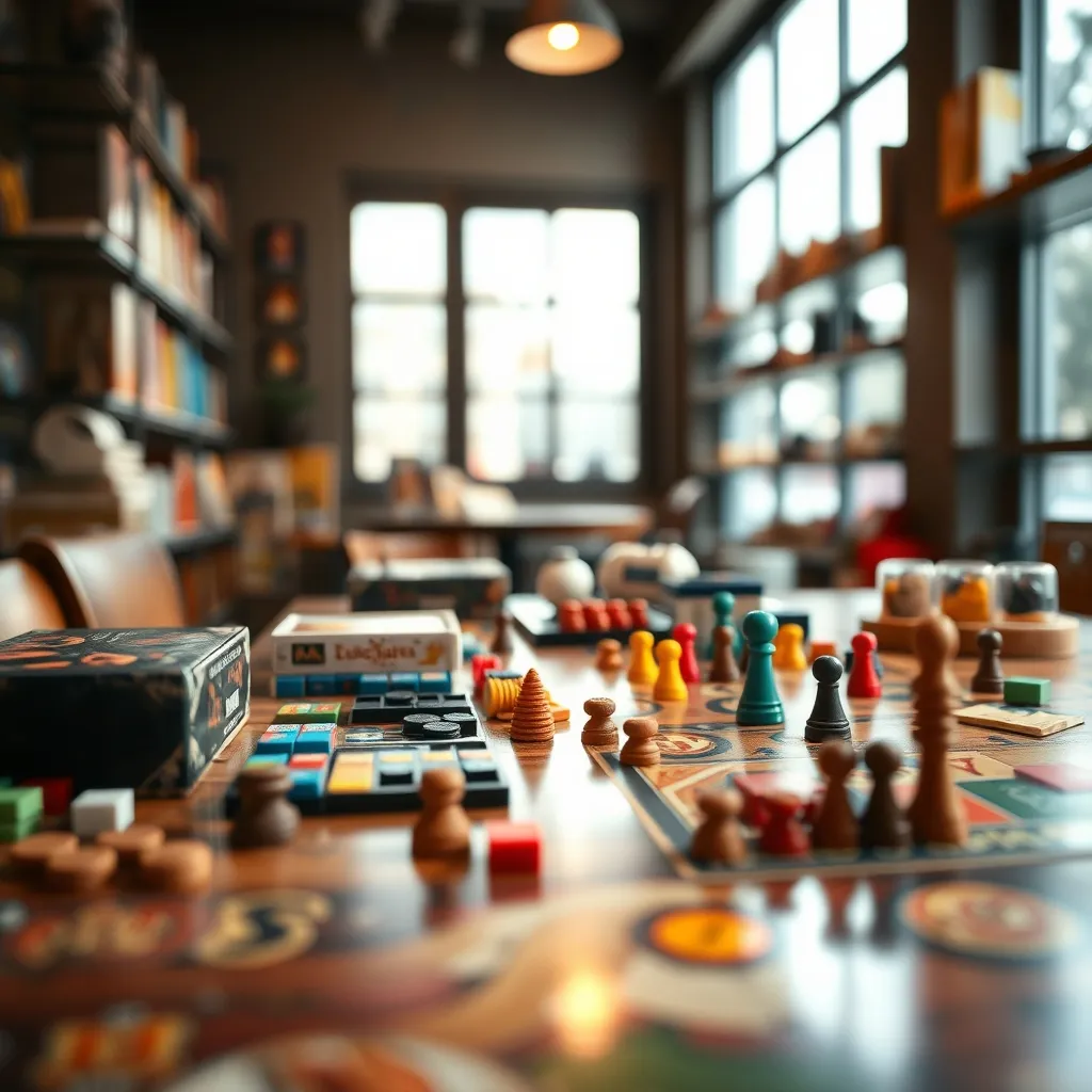 Detalle de componentes de juegos de mesa modernos con fichas y losetas de colores