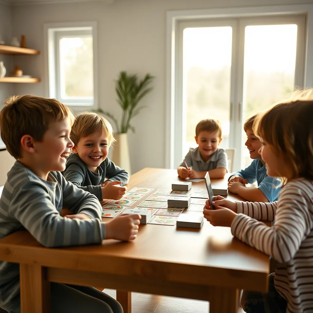 Niños disfrutando de un juego de mesa rápido en familia