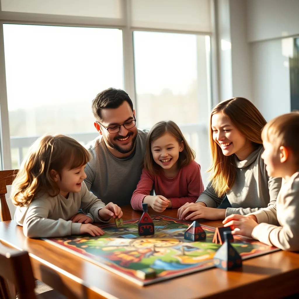 Familia disfrutando de un juego de aventuras fantásticas durante una tarde de fin de semana