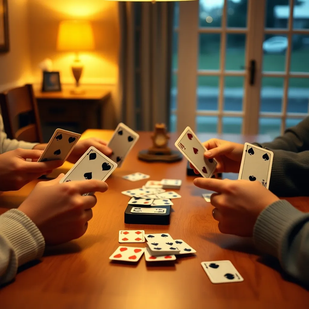 Partida de UNO en curso con varios jugadores sosteniendo sus cartas