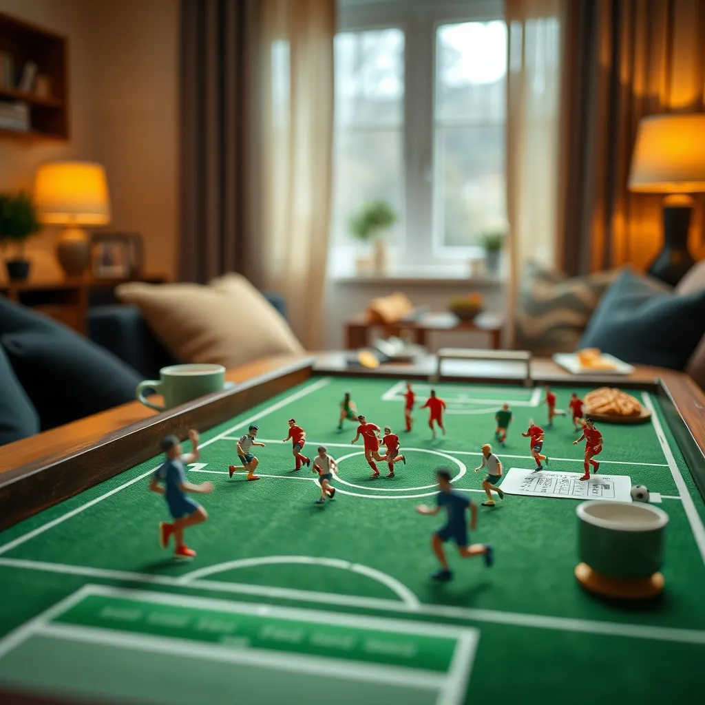 Juego de mesa de fútbol con piezas tácticas que simulan el rol de juegos