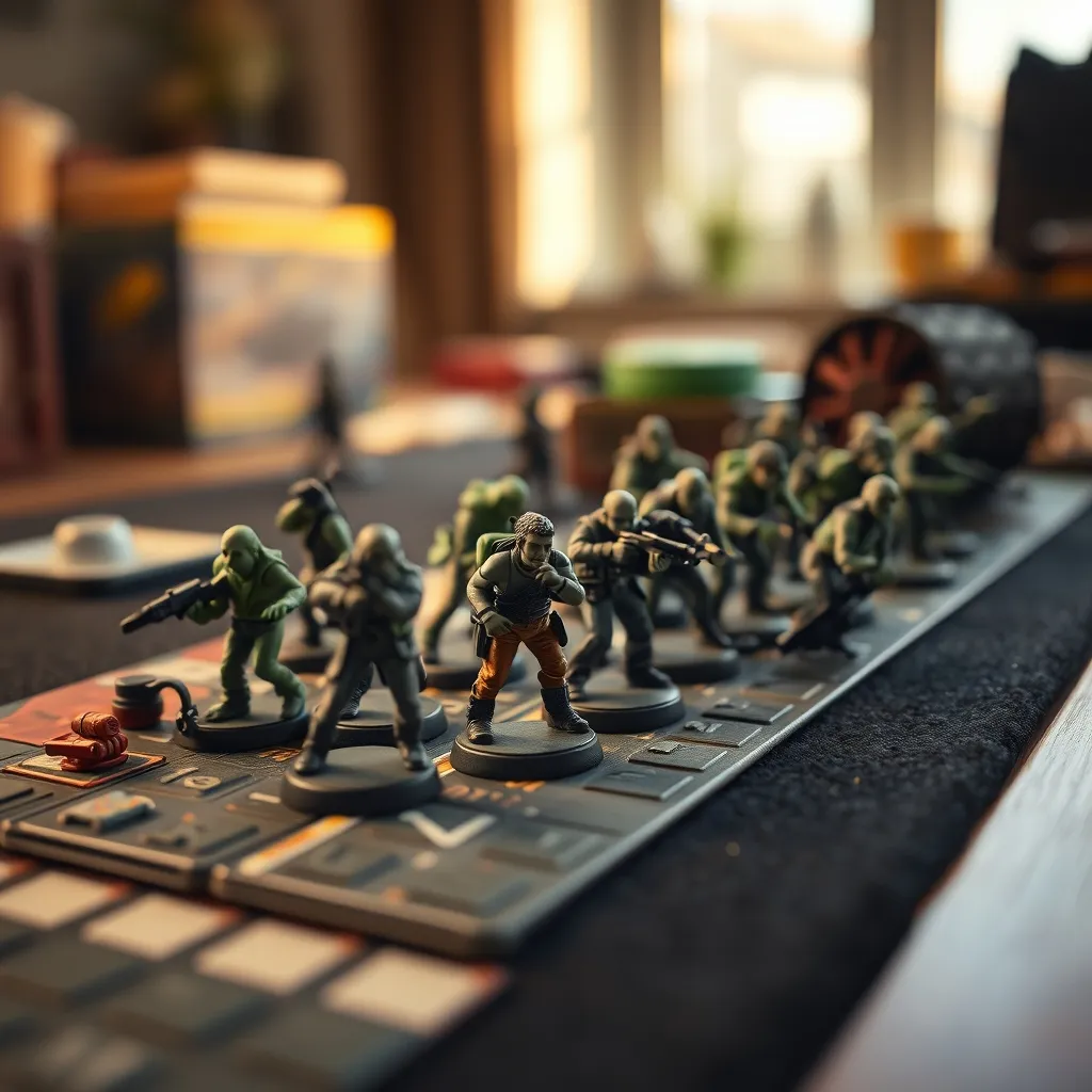 Miniaturas pintadas de Zombicide dispuestas sobre las losetas de juego