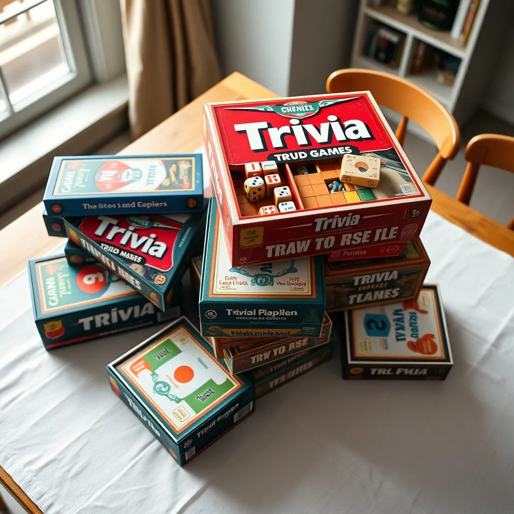 Selección de juegos de mesa de preguntas apilados sobre la mesa