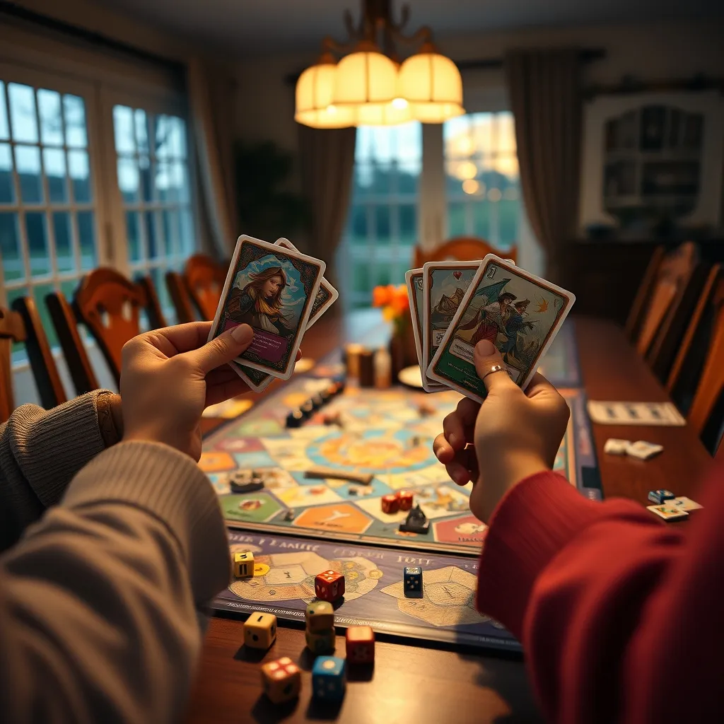 Jugadores disfrutando de una partida de juego de mesa con cartas ilustradas
