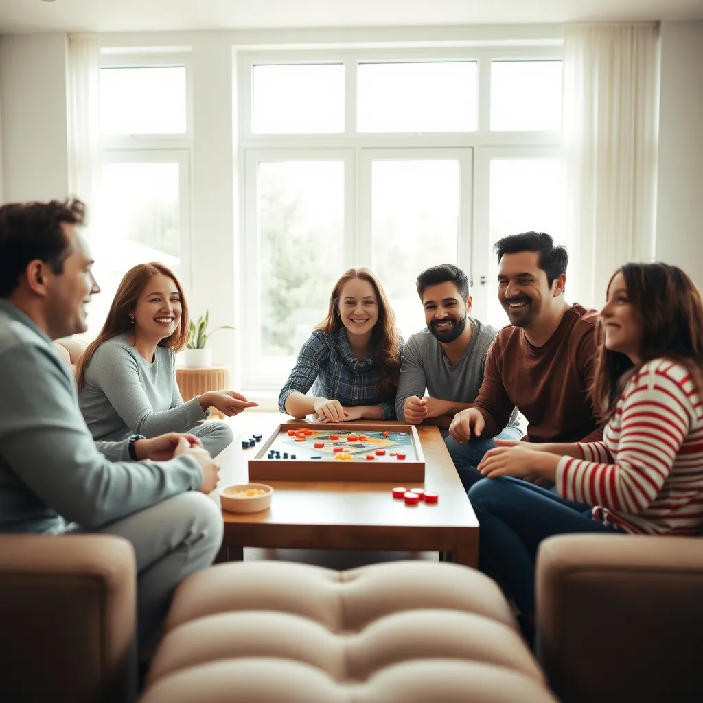 Familia disfrutando de una sesión de juegos de mesa en el salón