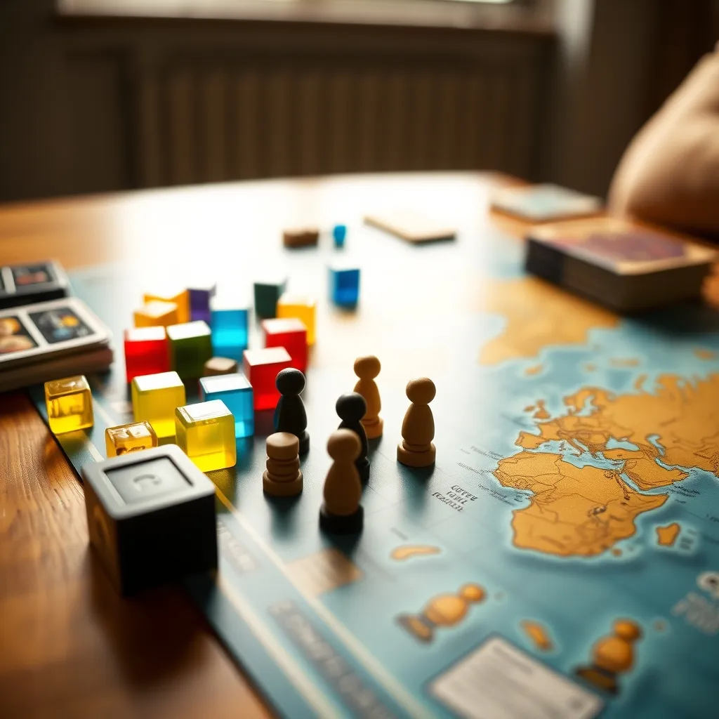 Componentes del juego de mesa Pandemic: cubos de enfermedad y peones de colores
