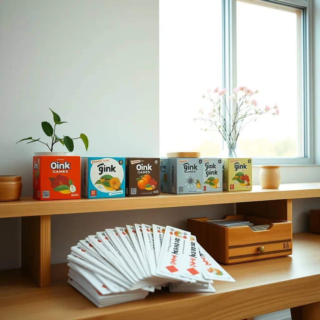 Colección de juegos japoneses modernos de Oink Games junto a cartas Hanafuda