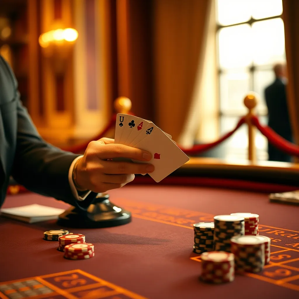 Crupier repartiendo cartas en una mesa de baccarat de casino