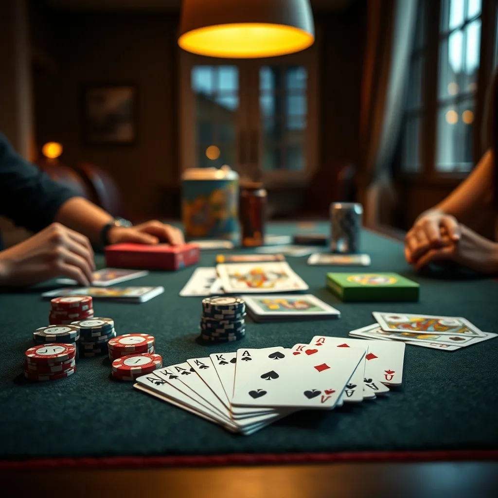 Noche de juegos con baraja de póker y juegos de cartas modernos