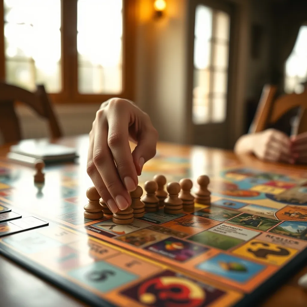 Detalle de fichas y recursos sobre un tablero de juego de estrategia