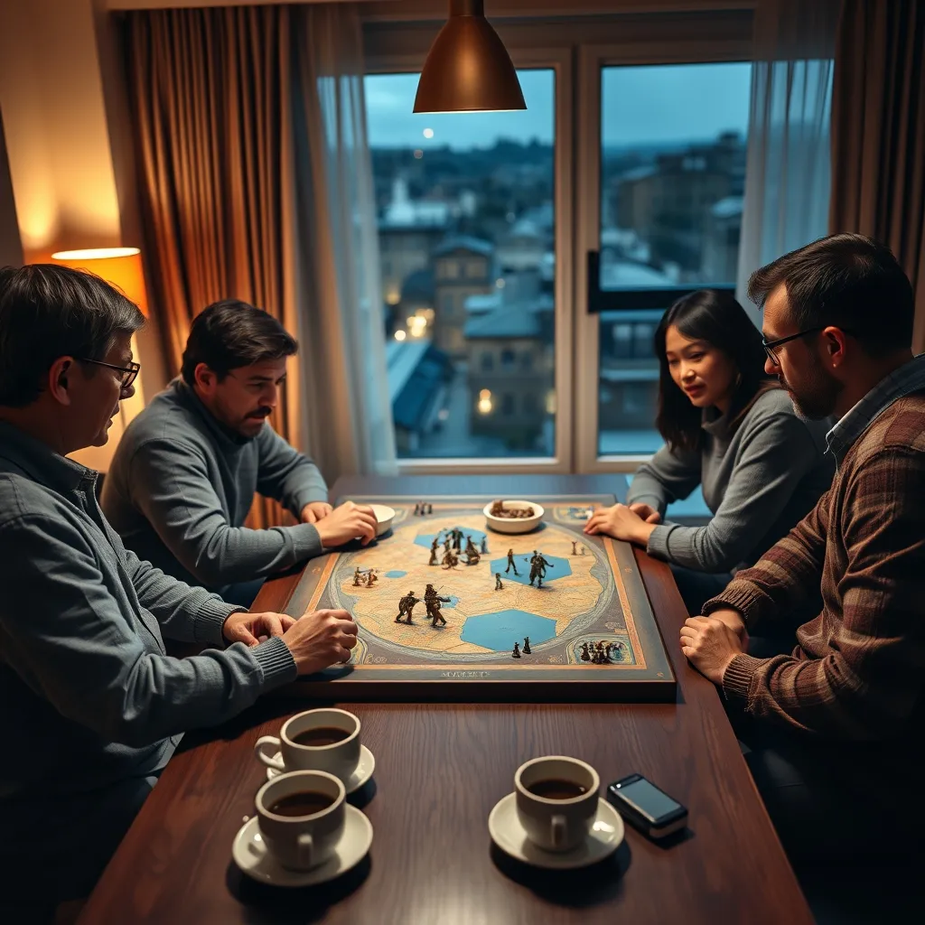 Grupo de jugadores concentrados en una partida de estrategia avanzada