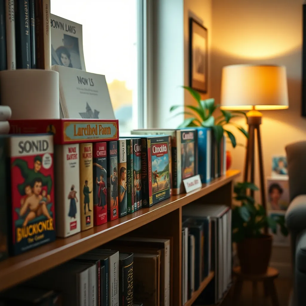 Colección de juegos de estrategia organizados en una estantería de madera