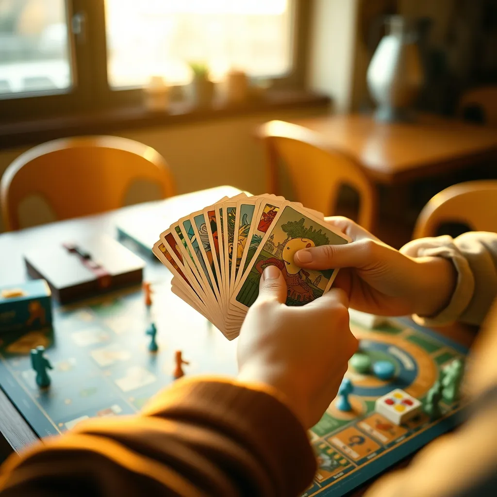 Mano de cartas durante una partida de juego de mesa moderno