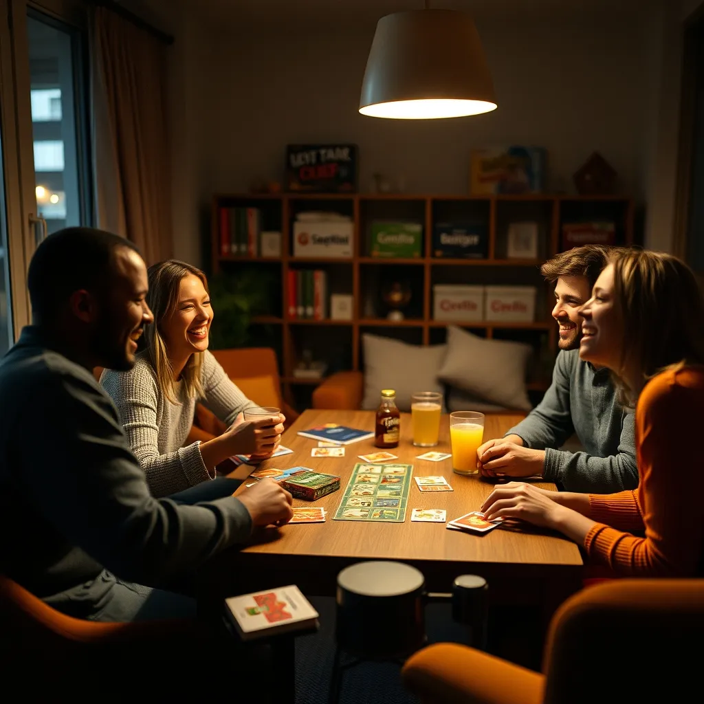Grupo de amigos disfrutando de una sesión de juegos de cartas