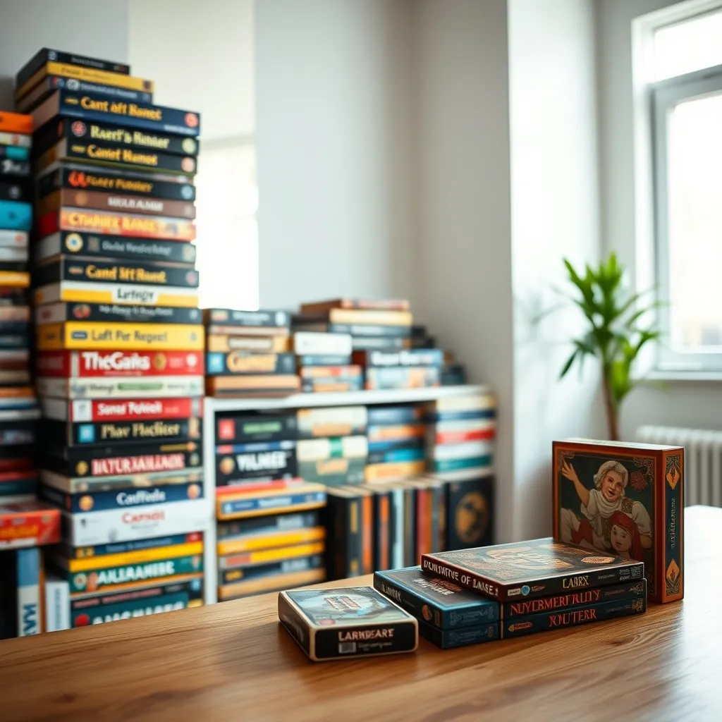 Colección equilibrada de juegos de mesa y cartas bien organizada