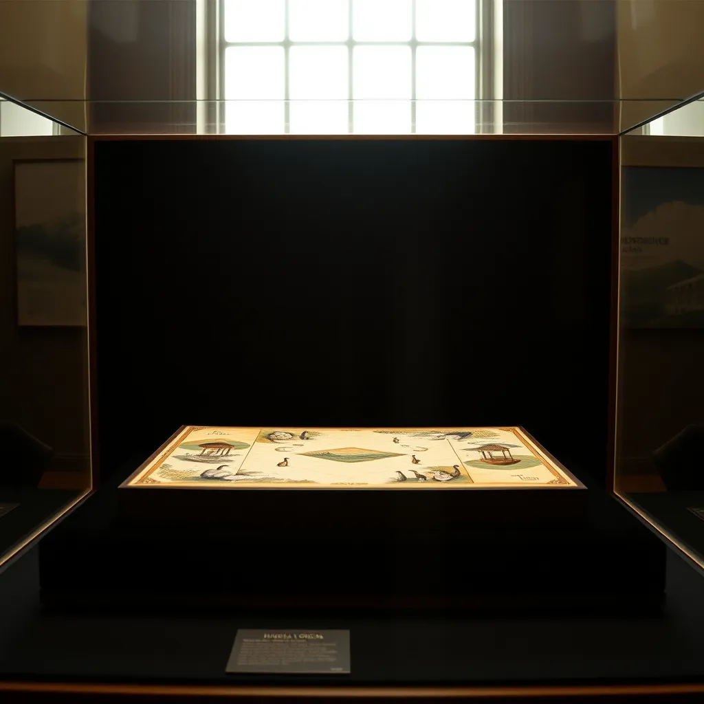 Tablero antiguo del juego de la oca con ilustraciones históricas del siglo XIX