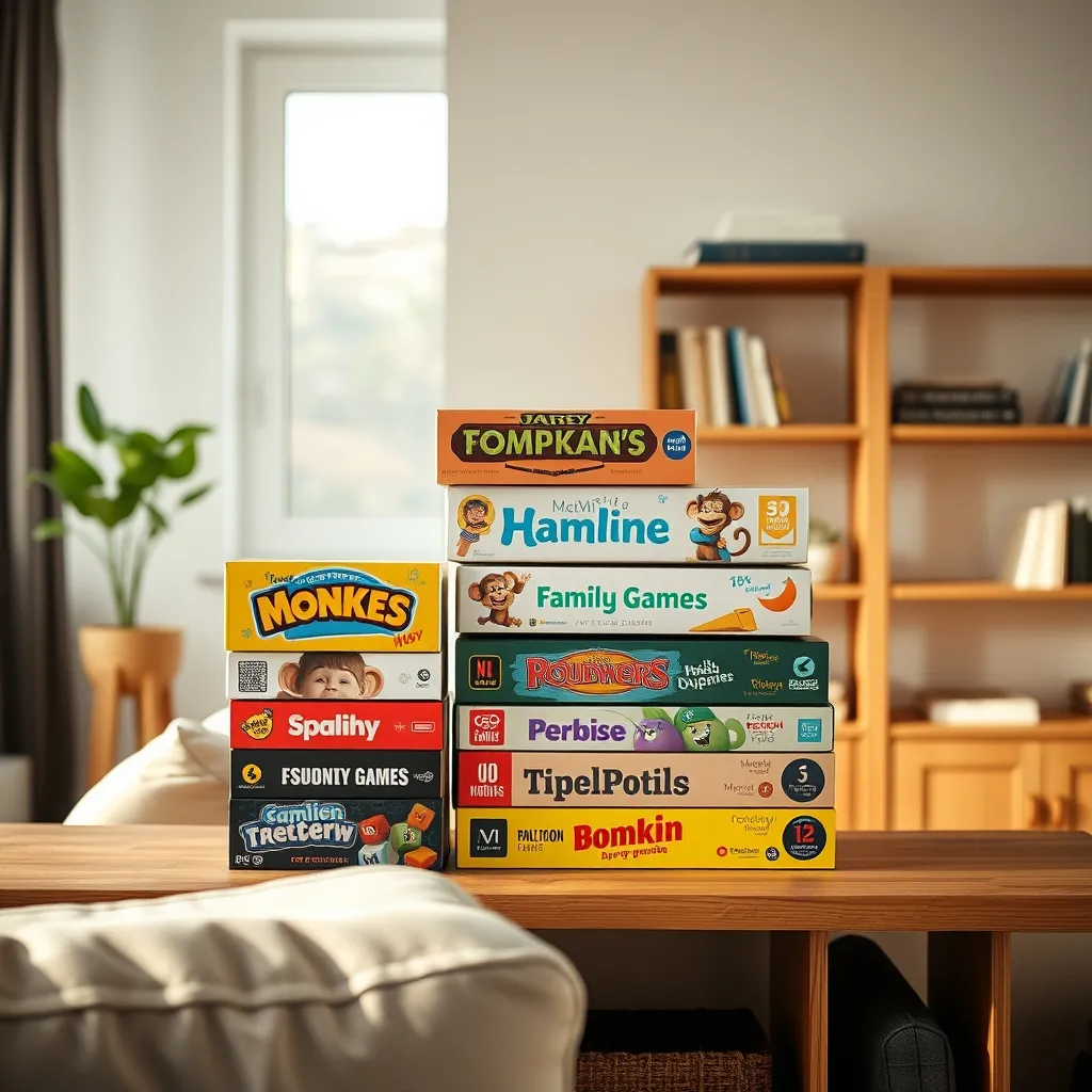 Una colección de juegos de mesa familiares donde Monos Locos nunca puede faltar