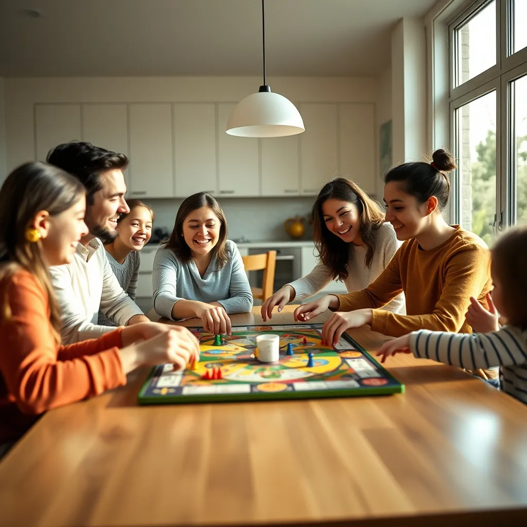 Una familia disfrutando de una partida de Vamos de Compras en una tarde de fin de semana
