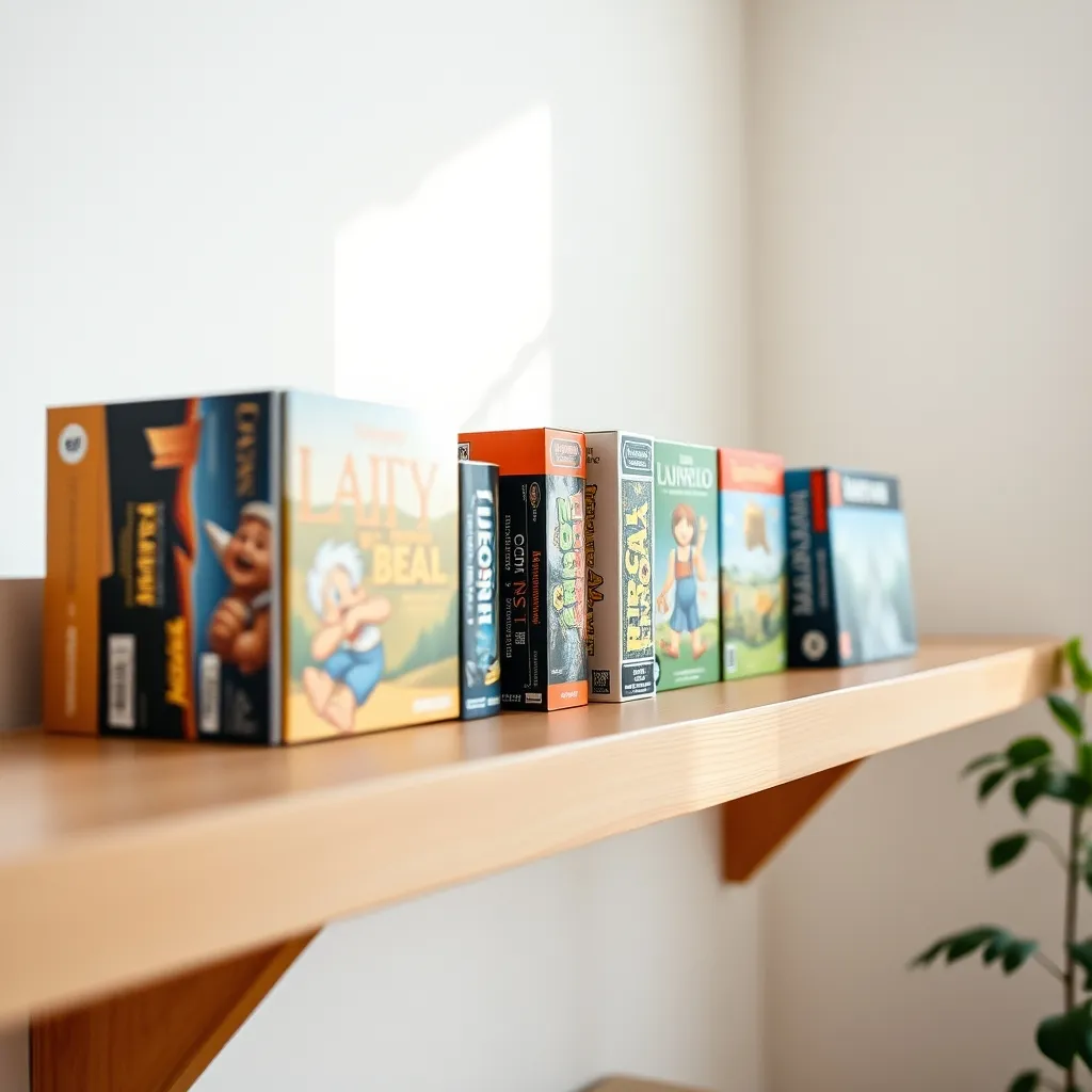 Colección ideal de cinco eurogames esenciales organizados en una estantería