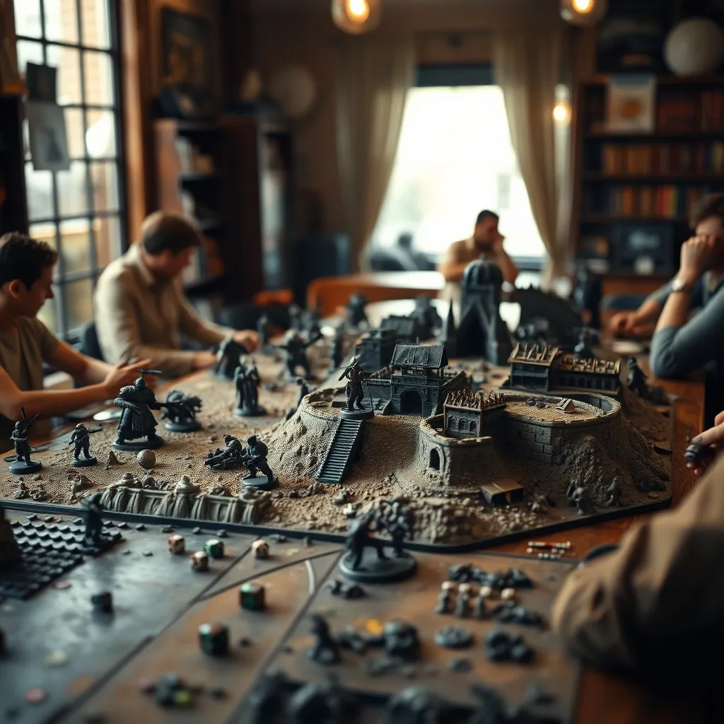 Partida de Warhammer 40K en una tienda especializada con escenografía de ruinas imperiales