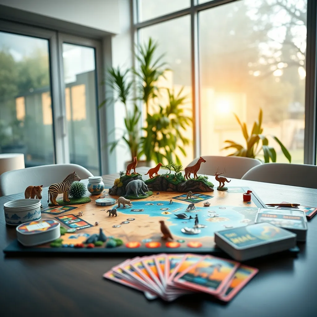 Ark Nova con la expansión Marine Worlds desplegado sobre la mesa de juego