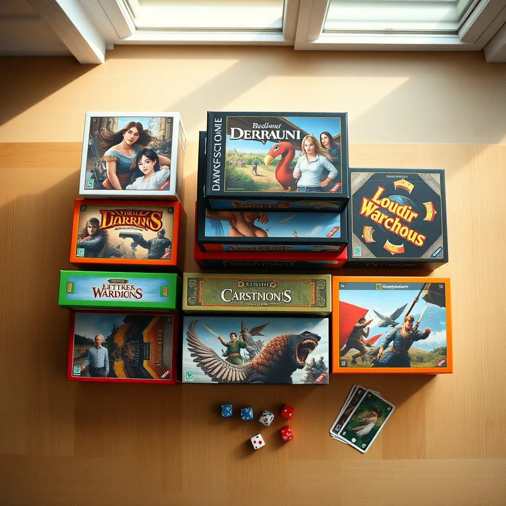 Selección de los mejores eurogames del mercado con sus cajas y componentes