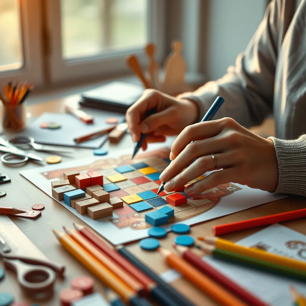 Proceso de creación de losetas y componentes para un juego de mesa casero