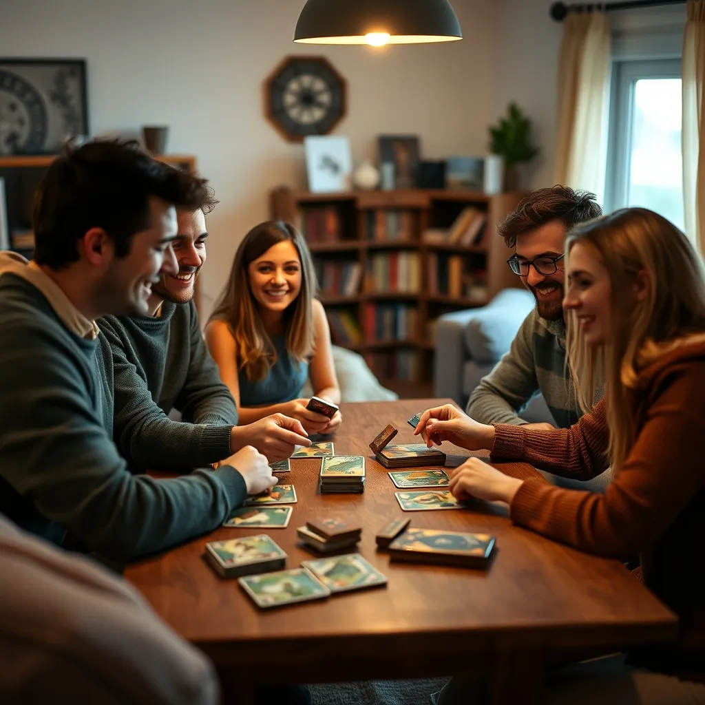 Sesión de playtesting con amigos probando un prototipo de juego de cartas