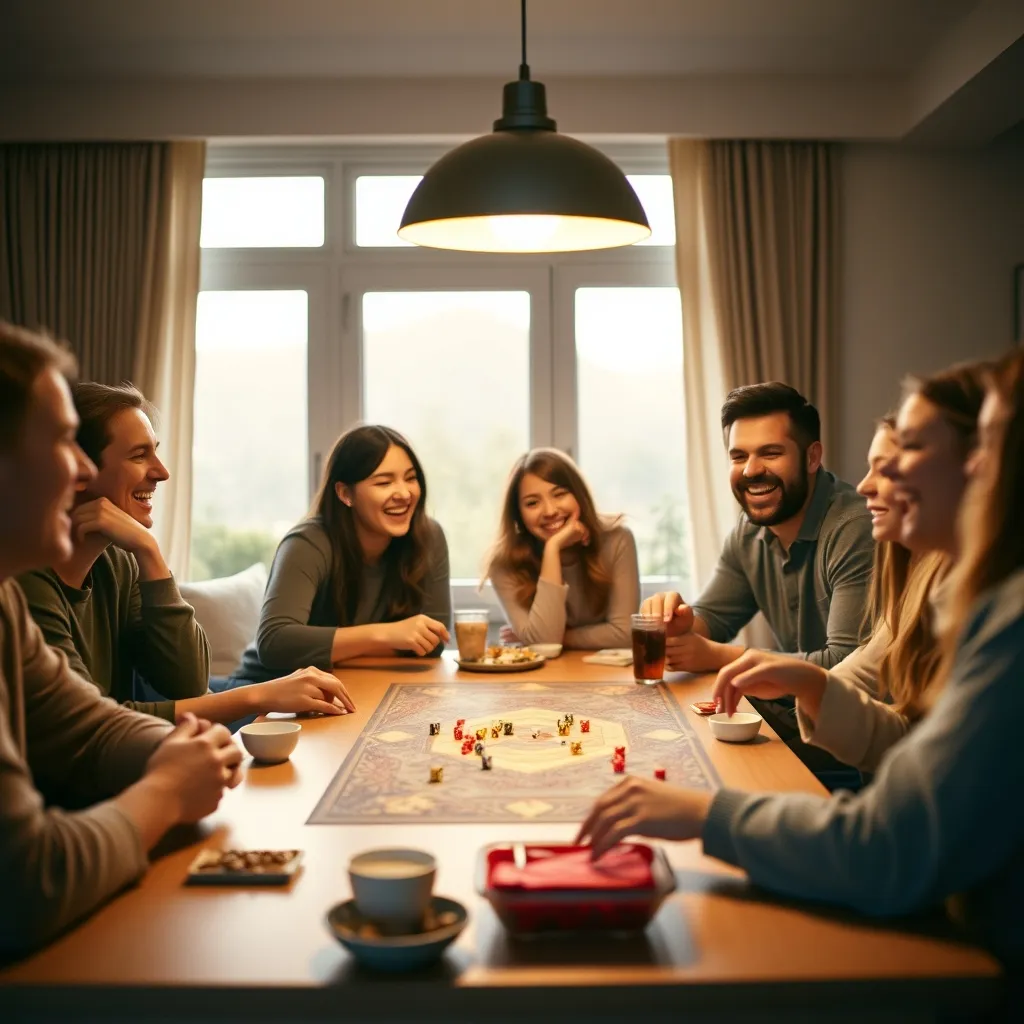 Des amis partagent un moment de complicité autour d'un jeu de dés en soirée