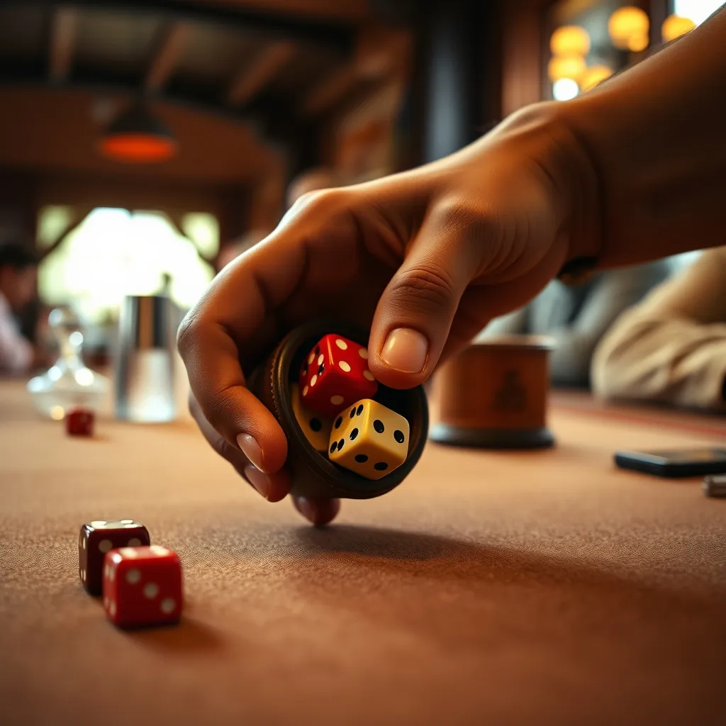Le moment de suspense du lancer de dés lors d'une partie de Perudo entre amis