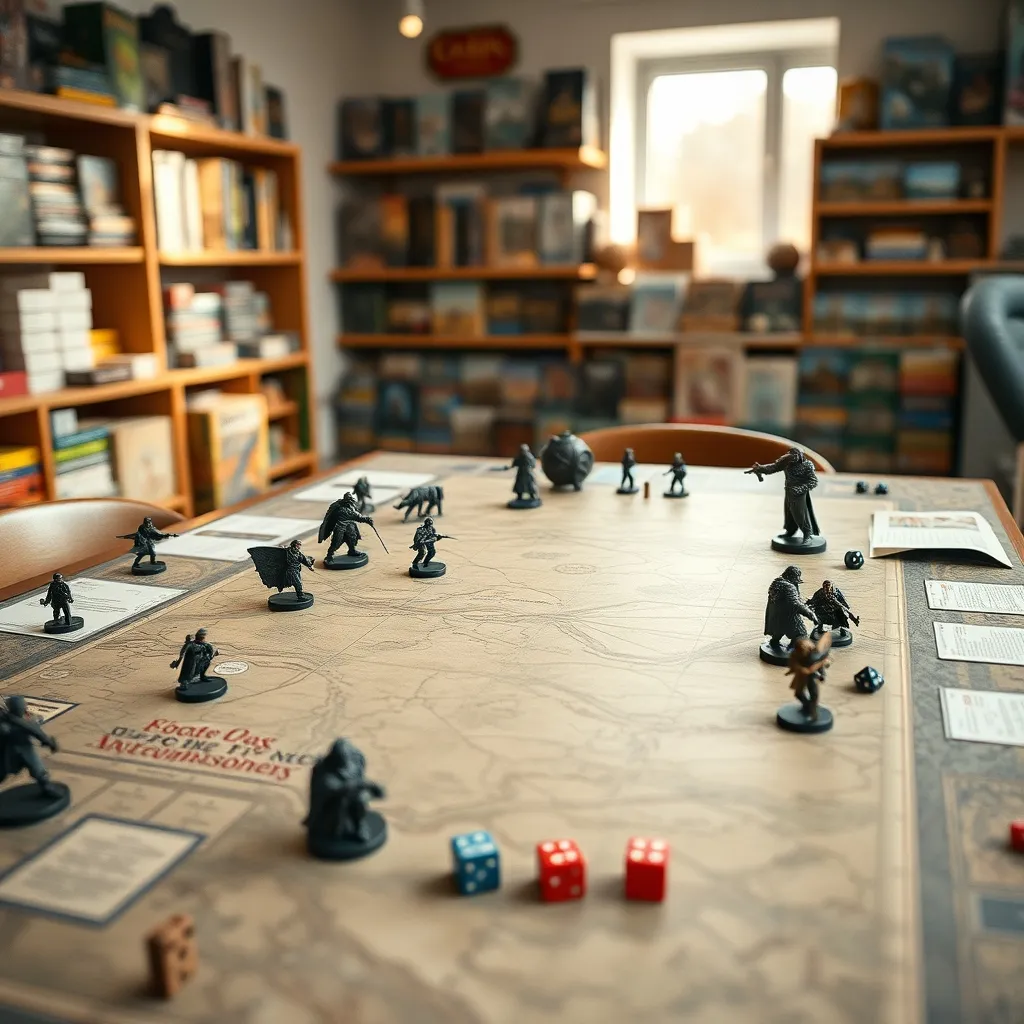 Une table de jeu de rôle avec figurines et carte tactique prête pour le combat