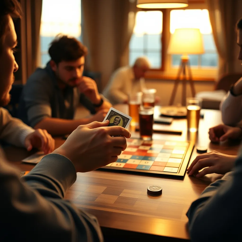 Manos de jugadores durante una partida de juegos de mesa en una noche de juegos