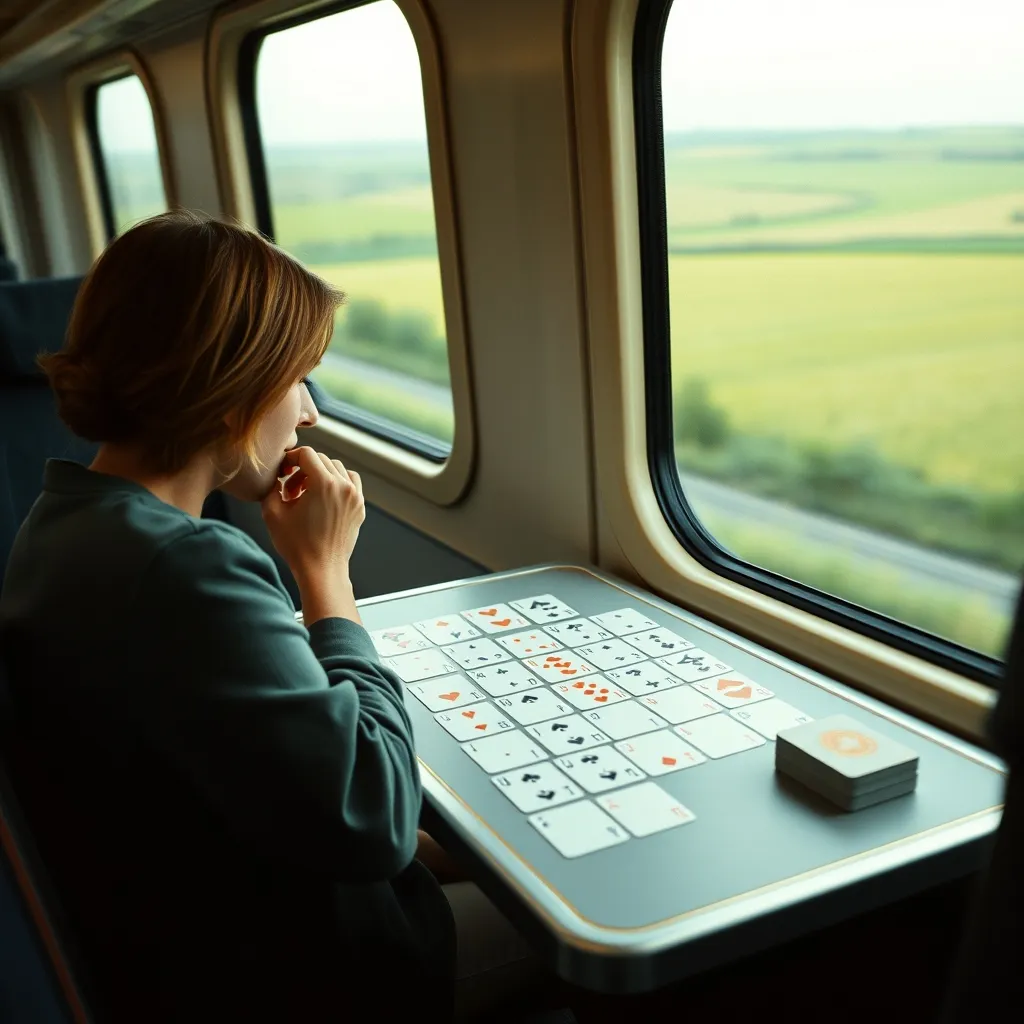 Solitario con baraja española durante un viaje en tren sin conexión