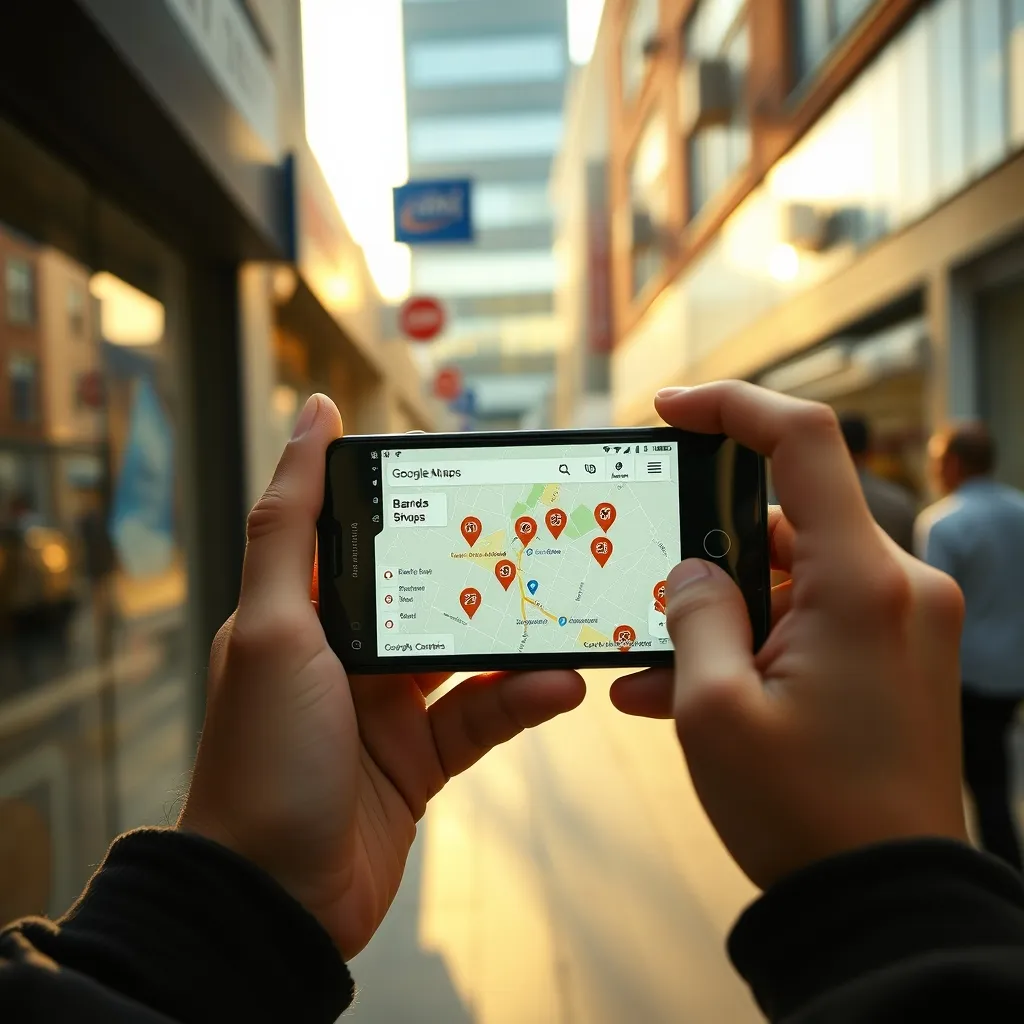 Buscando tiendas de juegos de mesa cercanas a través del móvil con mapas digitales