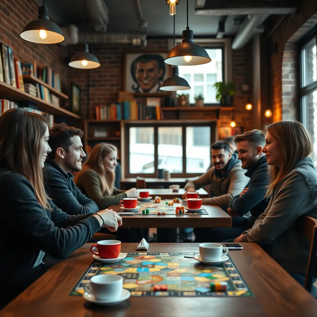 Grupo de amigos disfrutando de una partida en un café de juegos de mesa