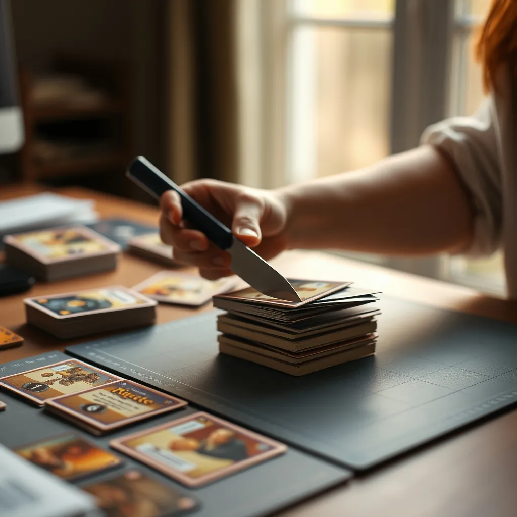 Recortando cartas de un juego de mesa imprimible con cúter de precisión