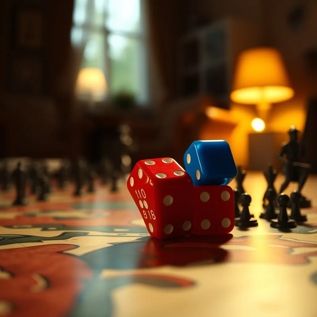 Dados rojos de ataque y azules de defensa en pleno combate sobre el tablero de Risk