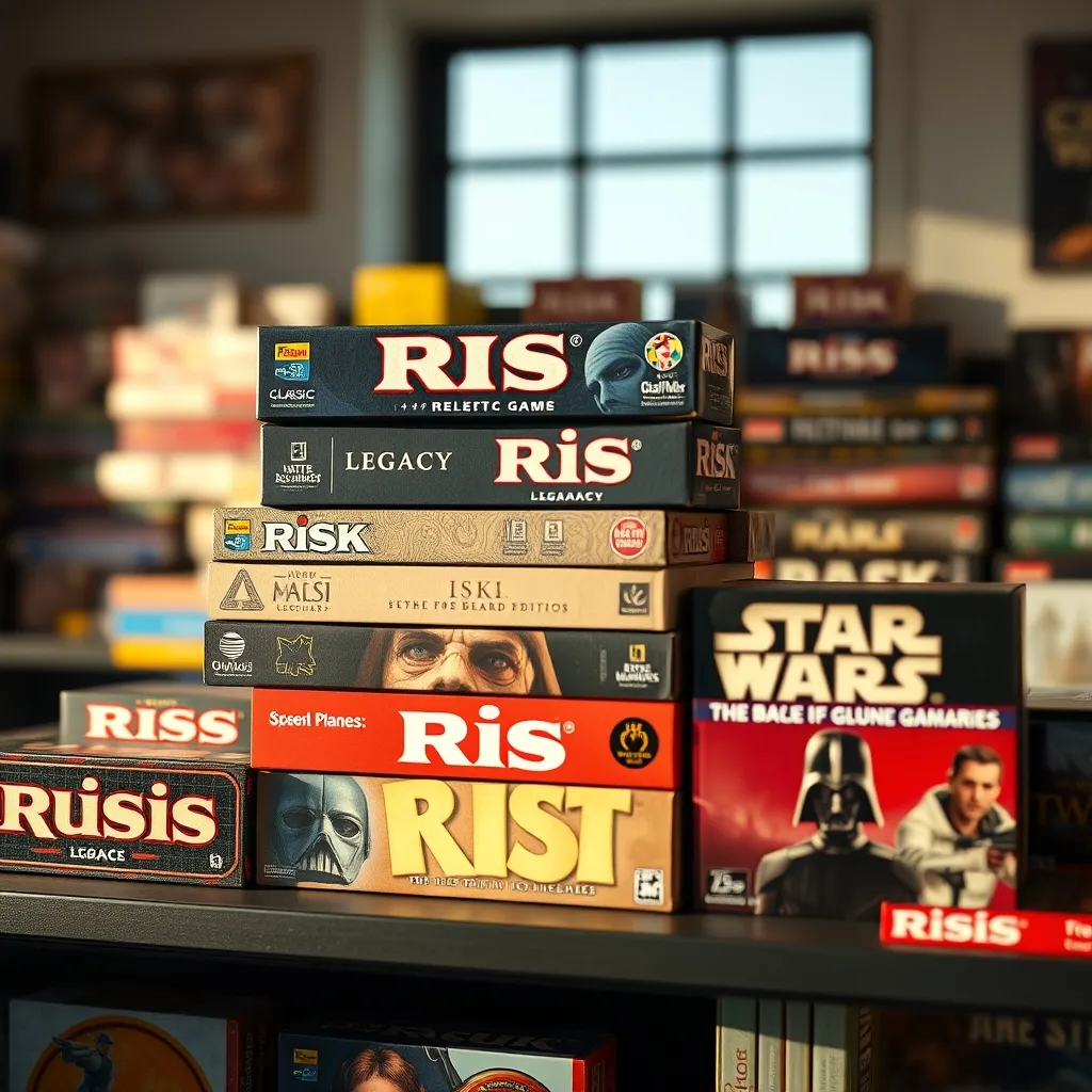 Colección de diferentes ediciones del Risk: clásico, Legacy y versiones temáticas